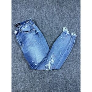 Judy Blue Jeans Women 7/28Boyfriend Fit Distressed Paint Splatter Raw Hem Denim